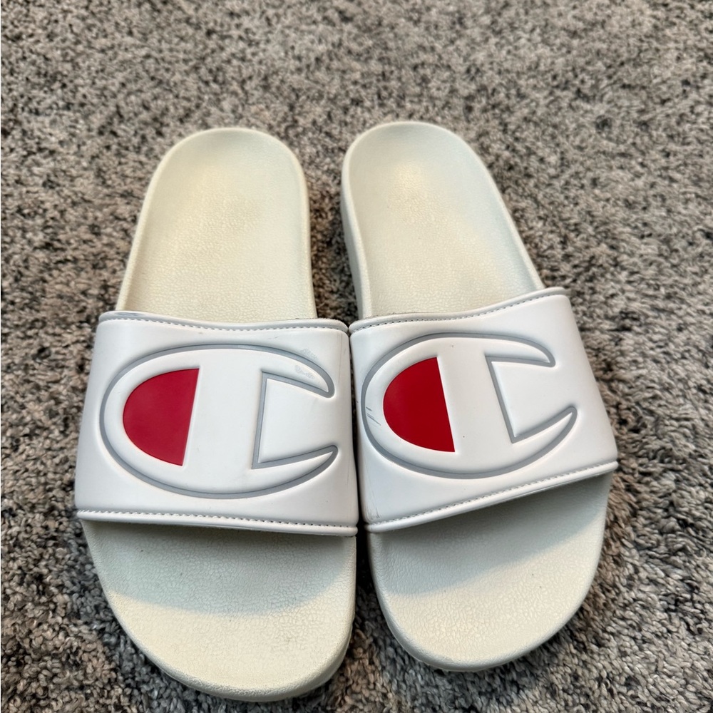 Champion White and Red Slide Sandals